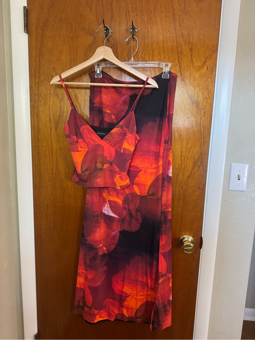 White Fox Boutique Red & Orange Floral Skirt Set